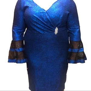 Rotita Hot Stamping Flare Sleeve Dress, 1X